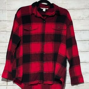 Old Navy Red and Black Plaid Button Down Shirt